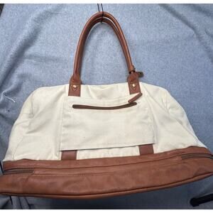 Large Canvas Weekender Bag with Shoe Compartment Faux Leather Trim Travel Duffle